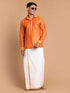 Men's Orange Silk Blend Printed Shirt